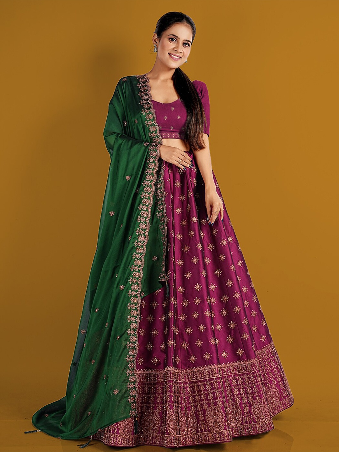 

HALFSAREE STUDIO Embroidered Semi-Stitched Lehenga & Unstitched Blouse With Dupatta, Pink