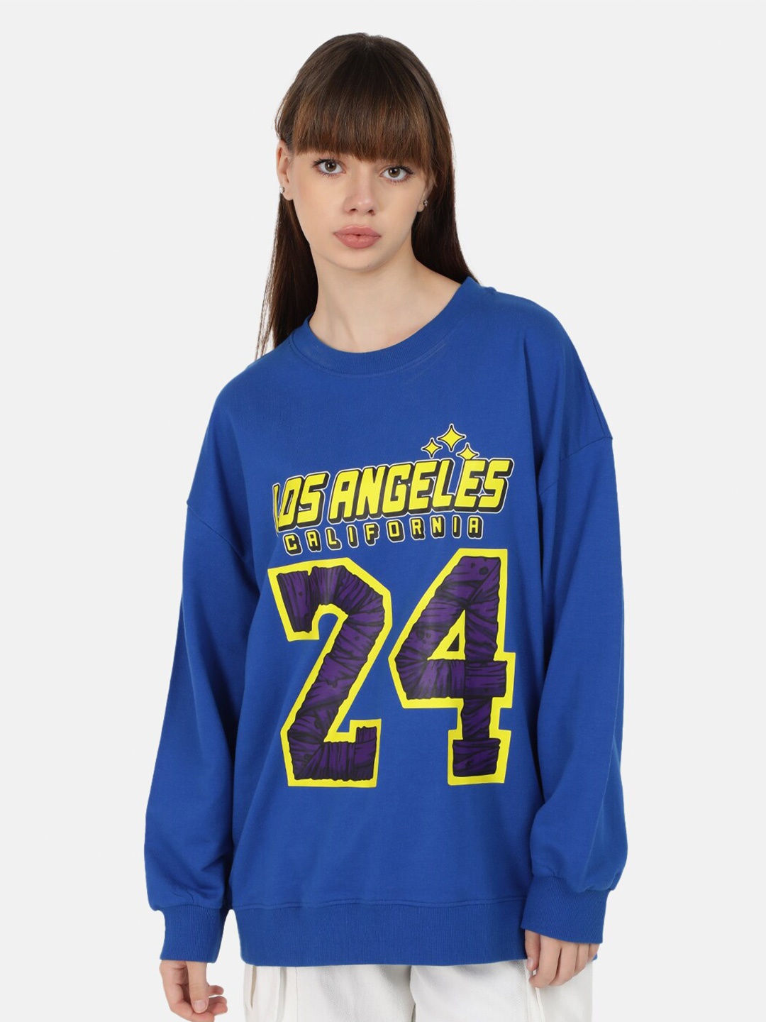 

Bene Kleed Women Oversized Varsity Printed Sweatshirt, Blue