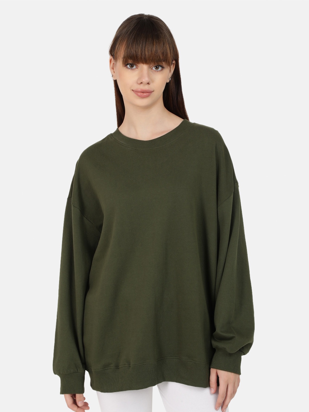 

Bene Kleed Women Oversized Cotton Sweatshirt, Olive