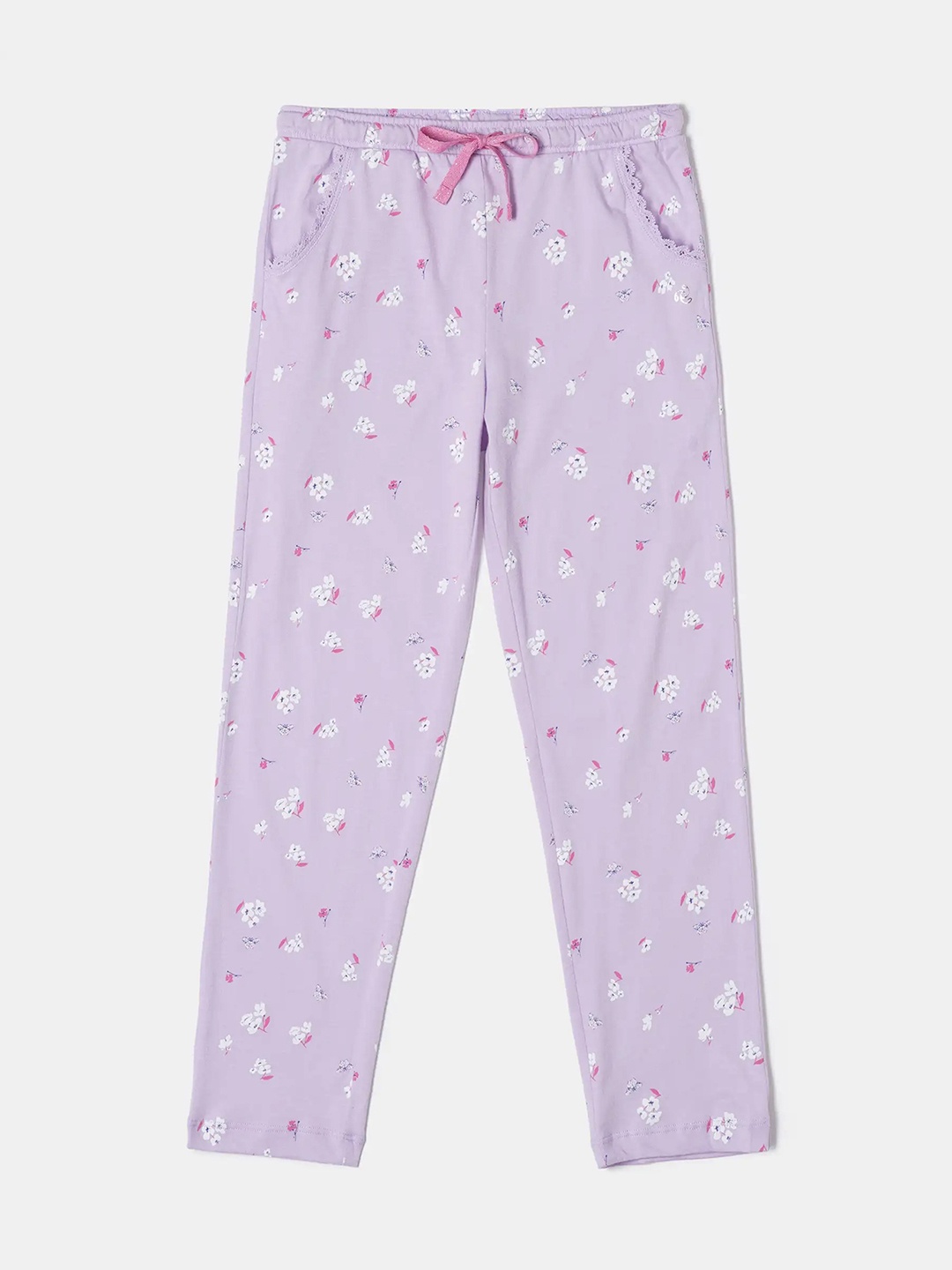 

Jockey Girls Cotton Printed Relaxed Fit Pyjama With Drawstrings Closure-RG04, Lavender