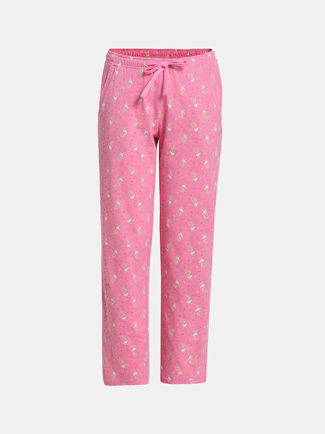 

Jockey Girls Cotton Printed Relaxed Fit Pyjama With Drawstrings Closure-RG04, Pink