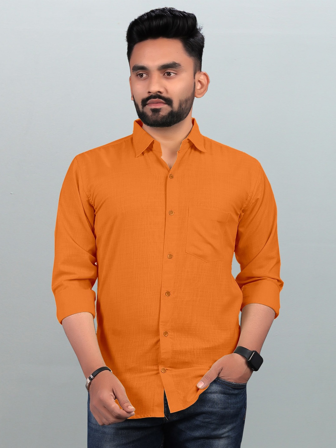 

Bought First Premium Slim Collar Long Sleeve Pocket Organic Cotton Casual Shirt, Orange