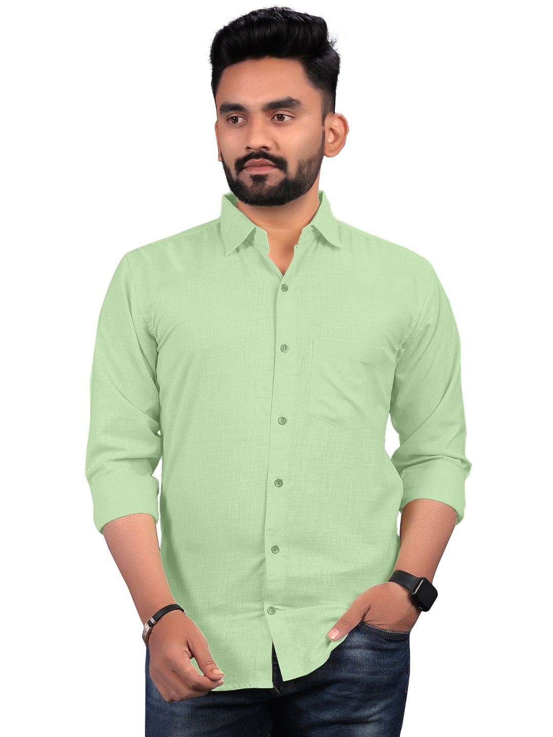 

Bought First Premium Slim Collar Long Sleeve Pocket Organic Cotton Casual Shirt, Sea green