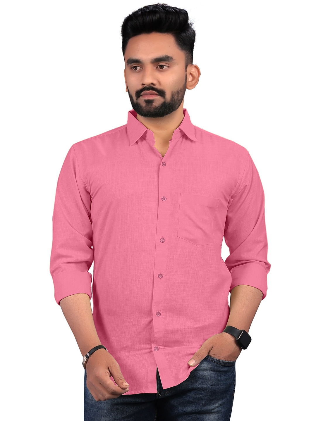 

Bought First Premium Opaque Organic Cotton Casual Shirt, Pink