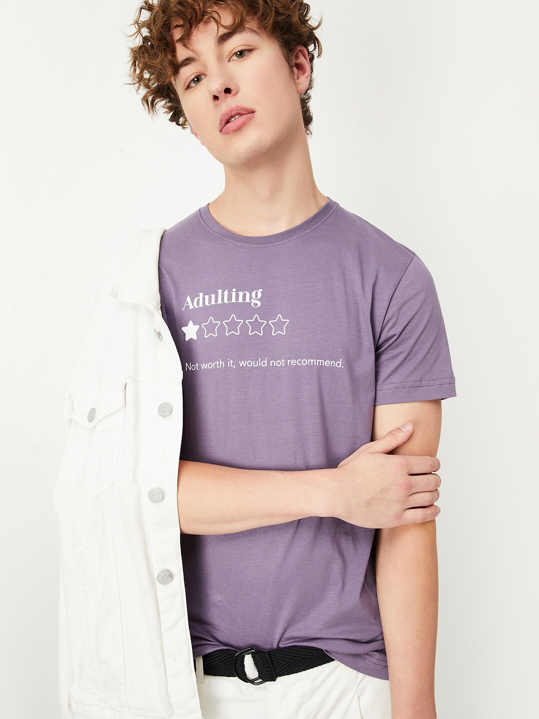 

max Typography Printed Pure Cotton T-shirt, Purple