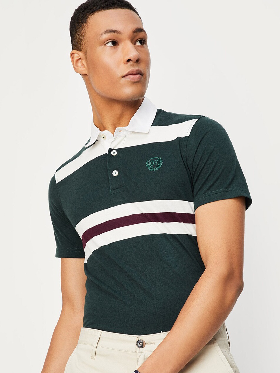 

max Striped Polo Collar T-shirt, Green