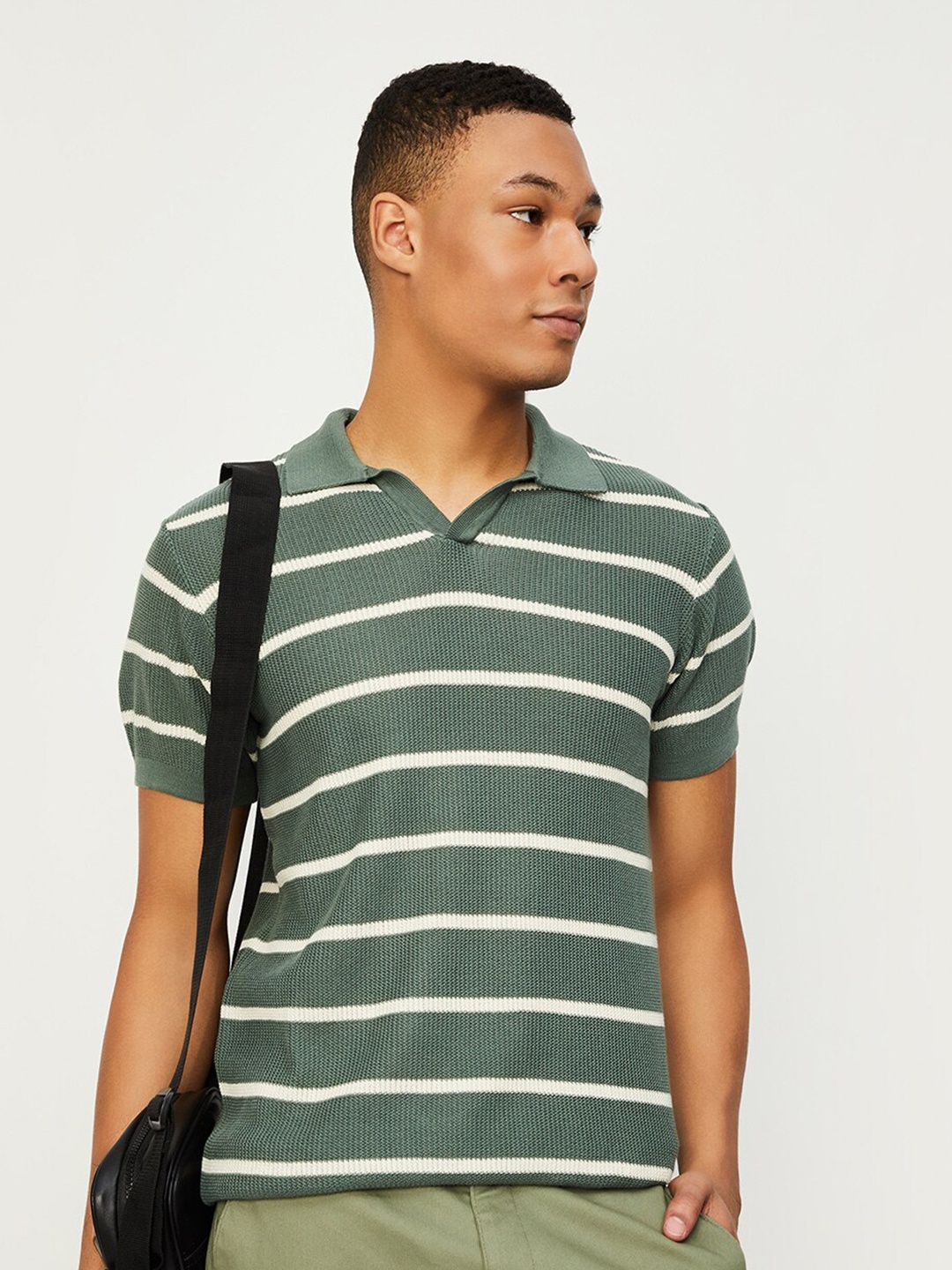 

max Striped Polo Collar T-shirt, Green