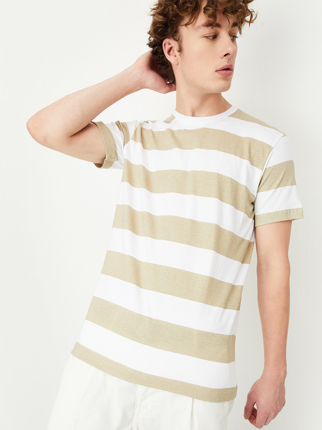 

max Striped Cotton T-shirt, White