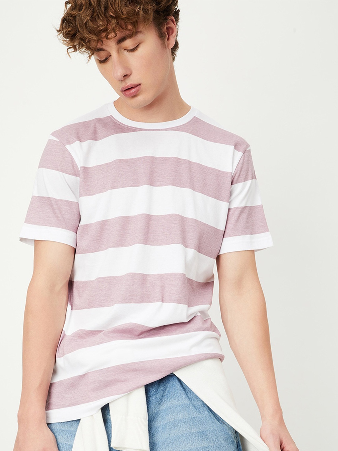 

max Striped Pure Cotton T-shirt, Pink