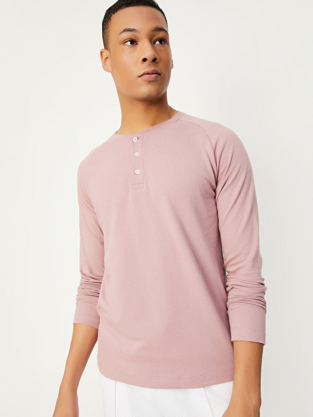 

max Henley Neck Cotton T-shirt, Pink