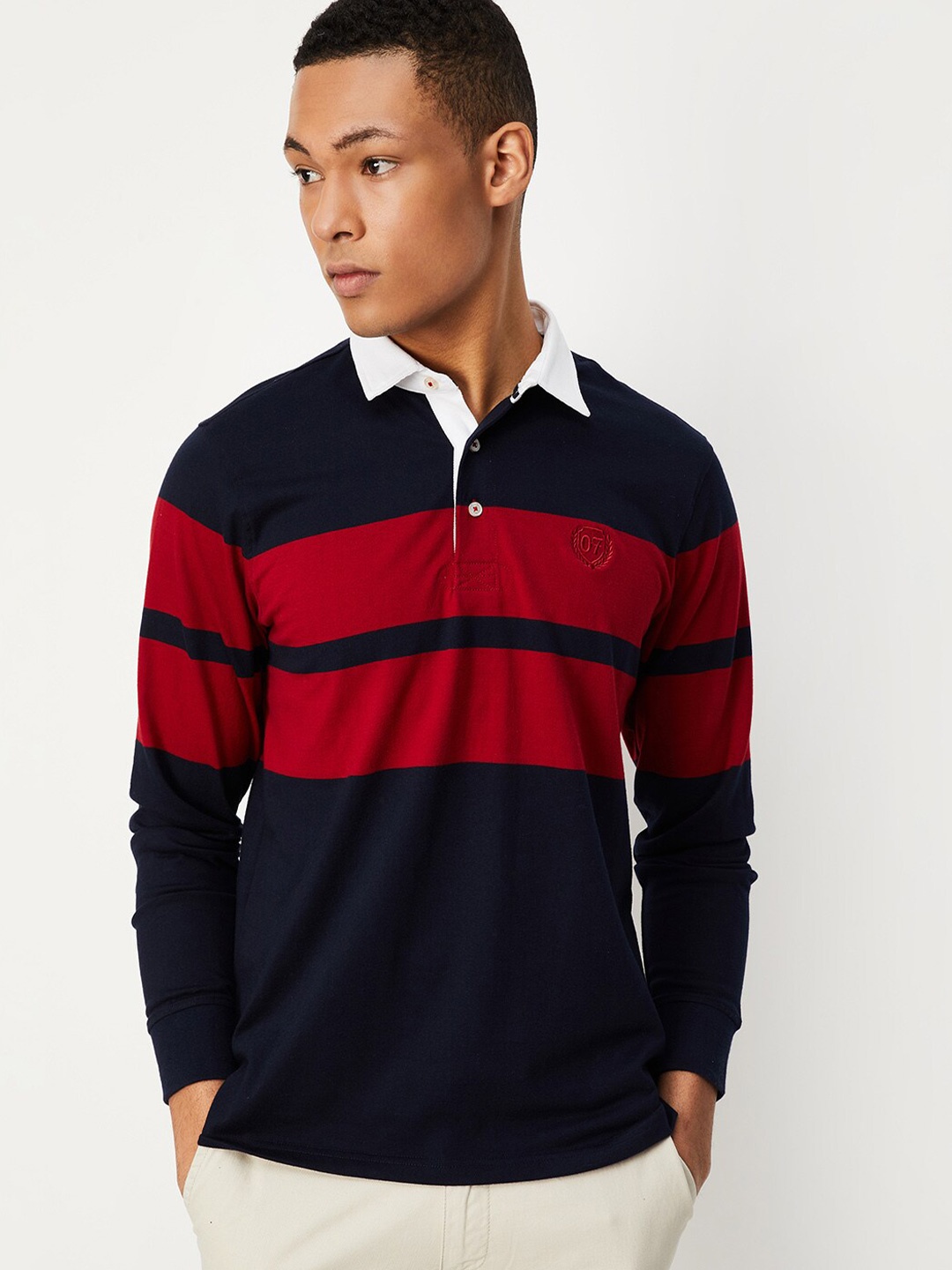 

max Striped Polo Collar Casual T-Shirt, Navy blue