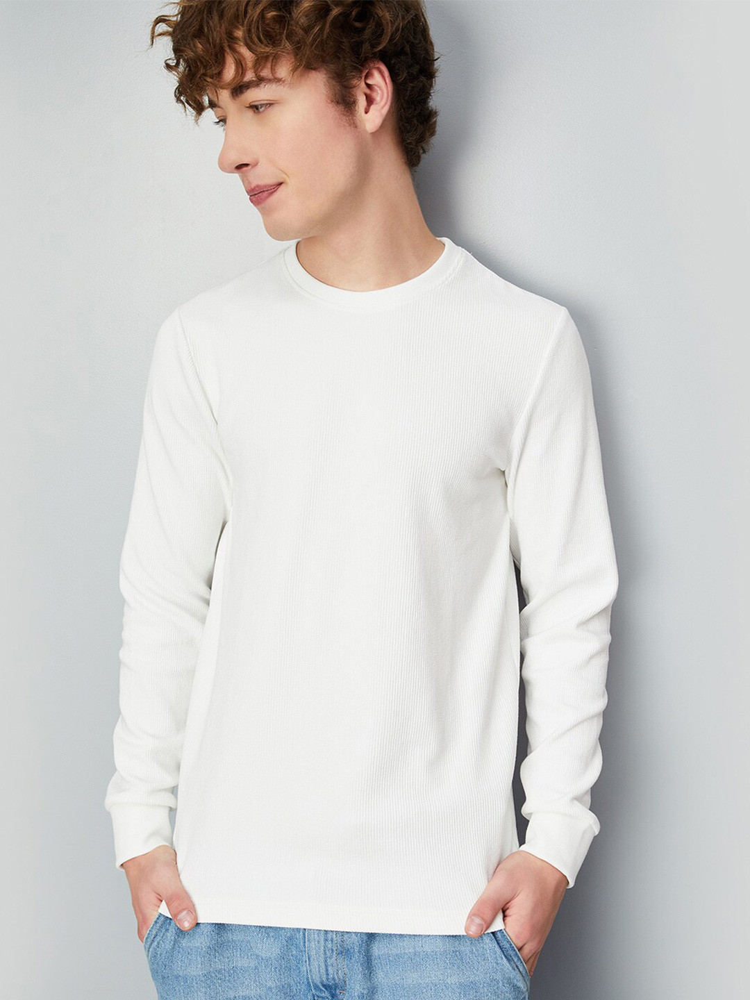 

max Round Neck Long Sleeves T-shirt, Off white