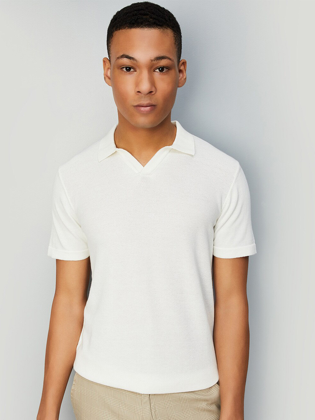 

max Polo Collar Cotton T-shirt, Off white