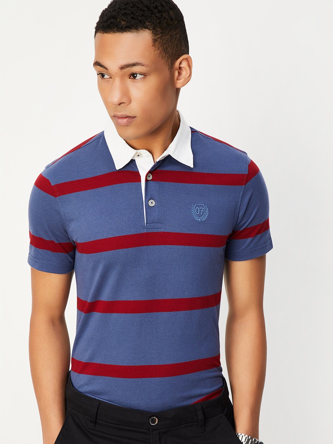 

max Striped Polo Collar T-shirt, Blue