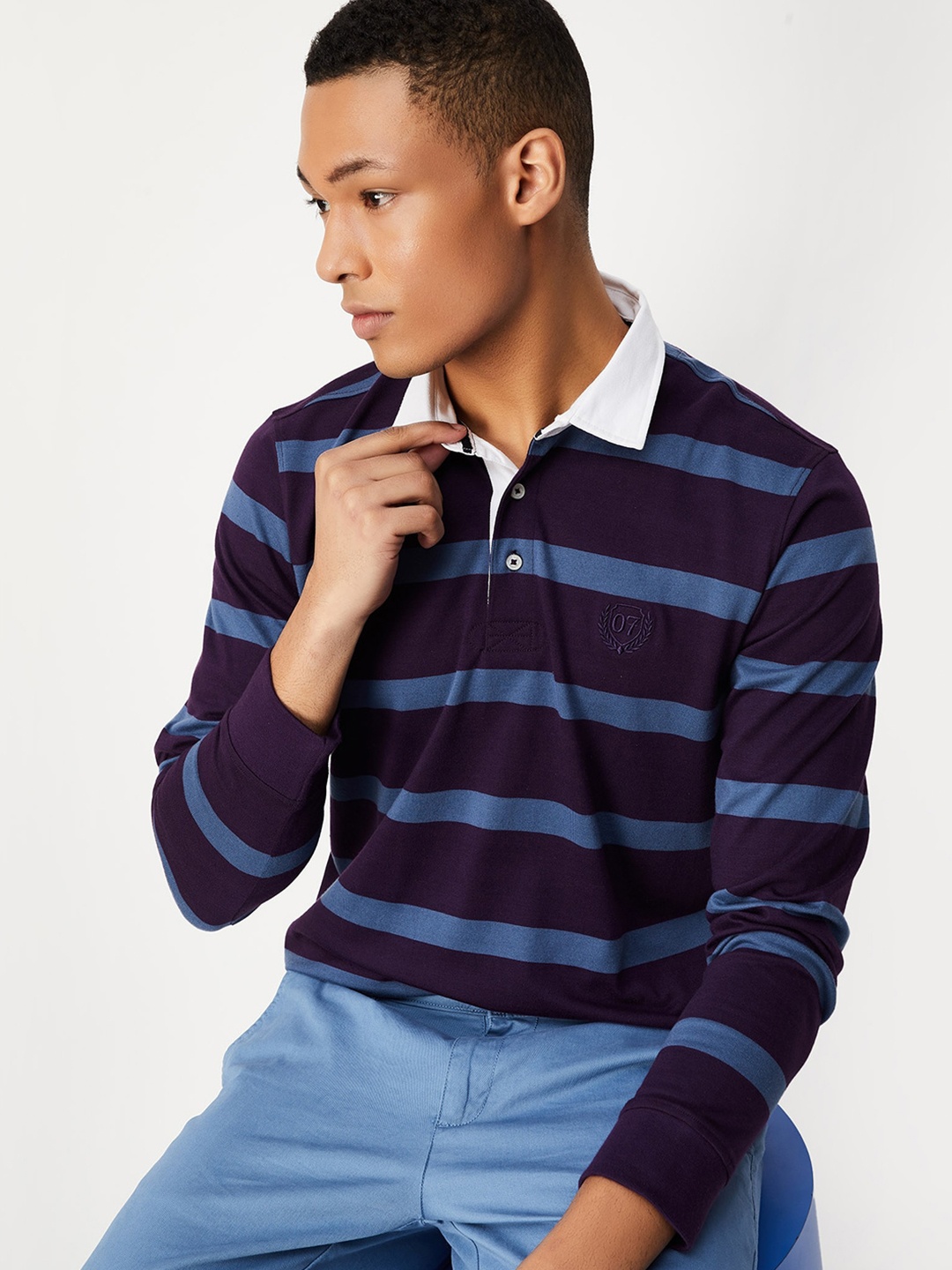 

max Striped Polo Collar T-shirt, Purple