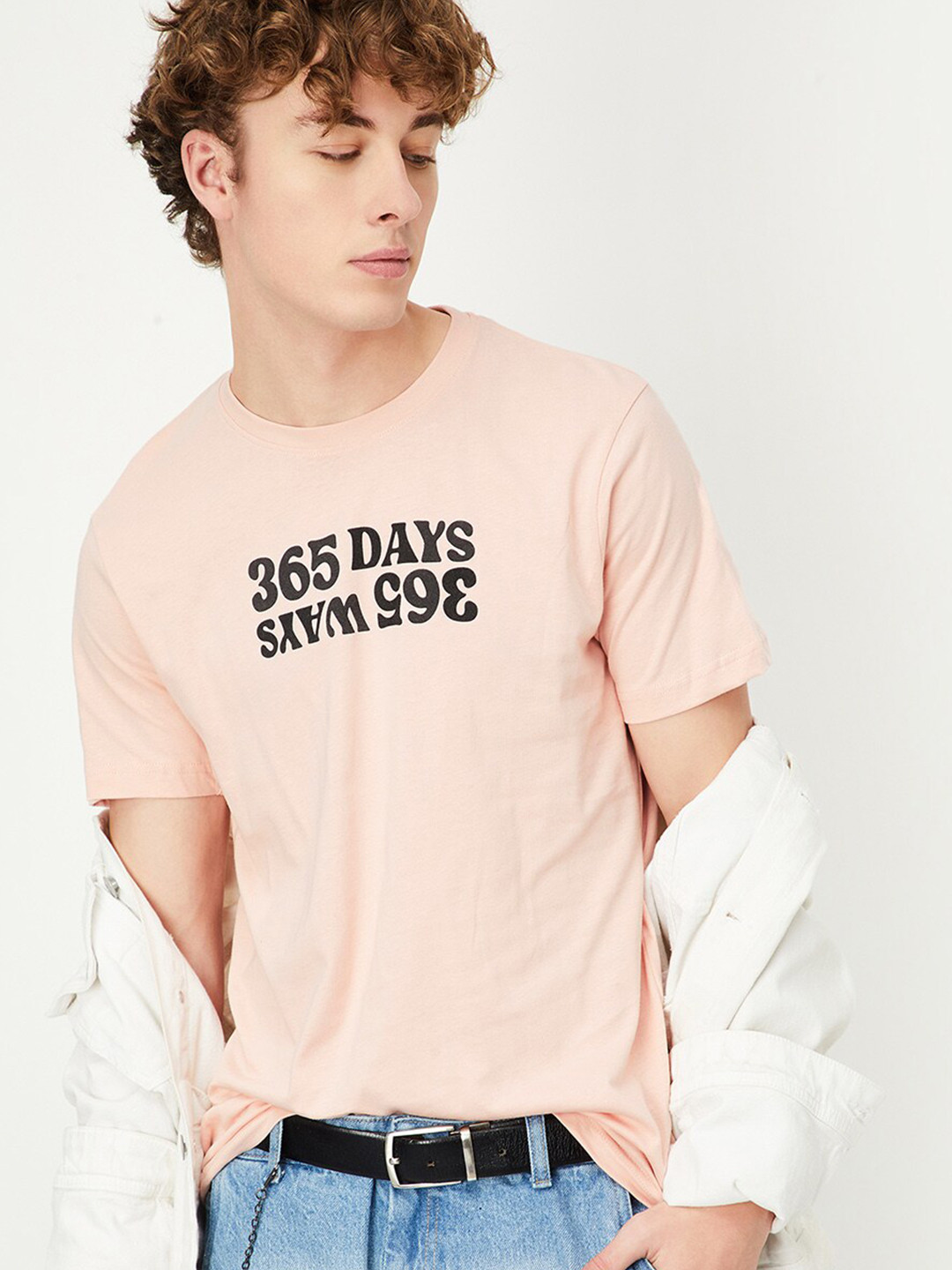 

max Typography Printed Pure Cotton T-Shirt, Pink