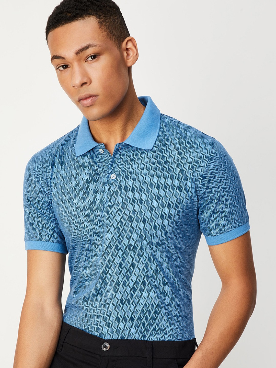 

max Abstract Printed Cotton T-shirt, Blue