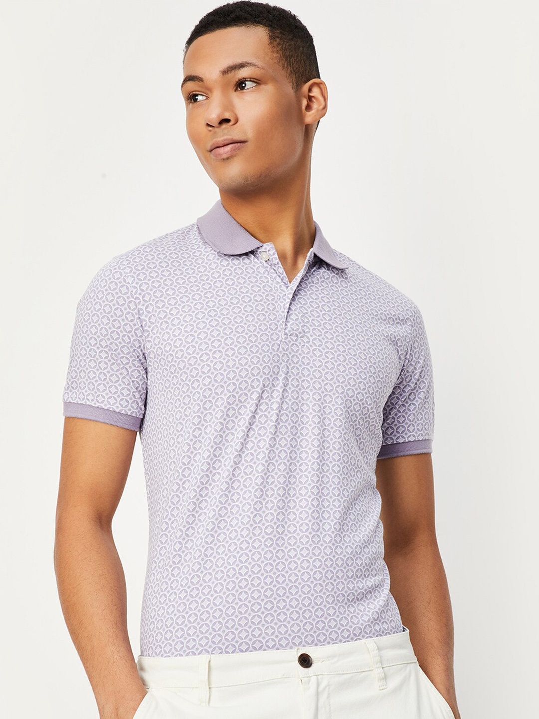 

max Geometric Printed Polo Collar T-shirt, Purple