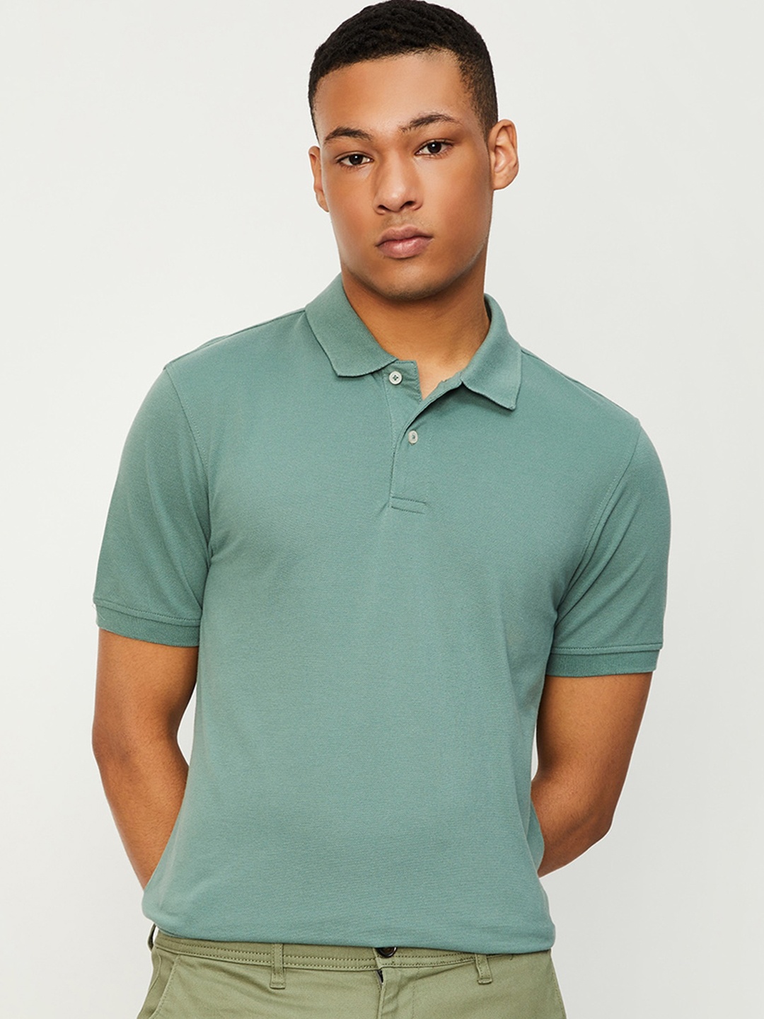

max Polo Collar Cotton T-shirt, Green