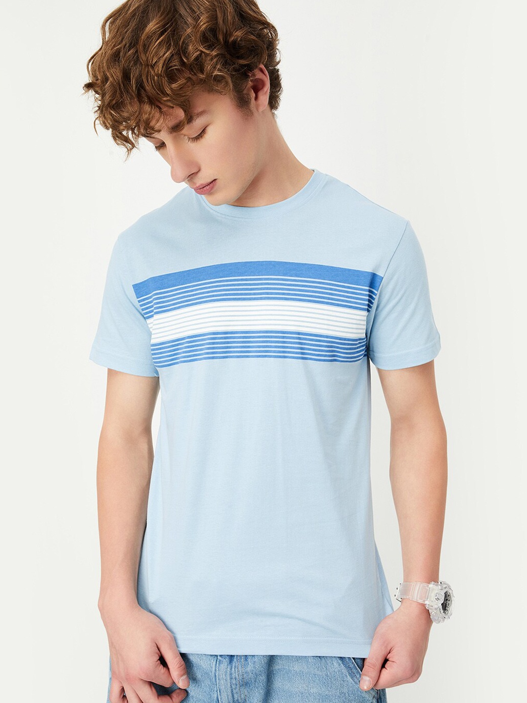 

max Striped Pure Cotton T-shirt, Blue