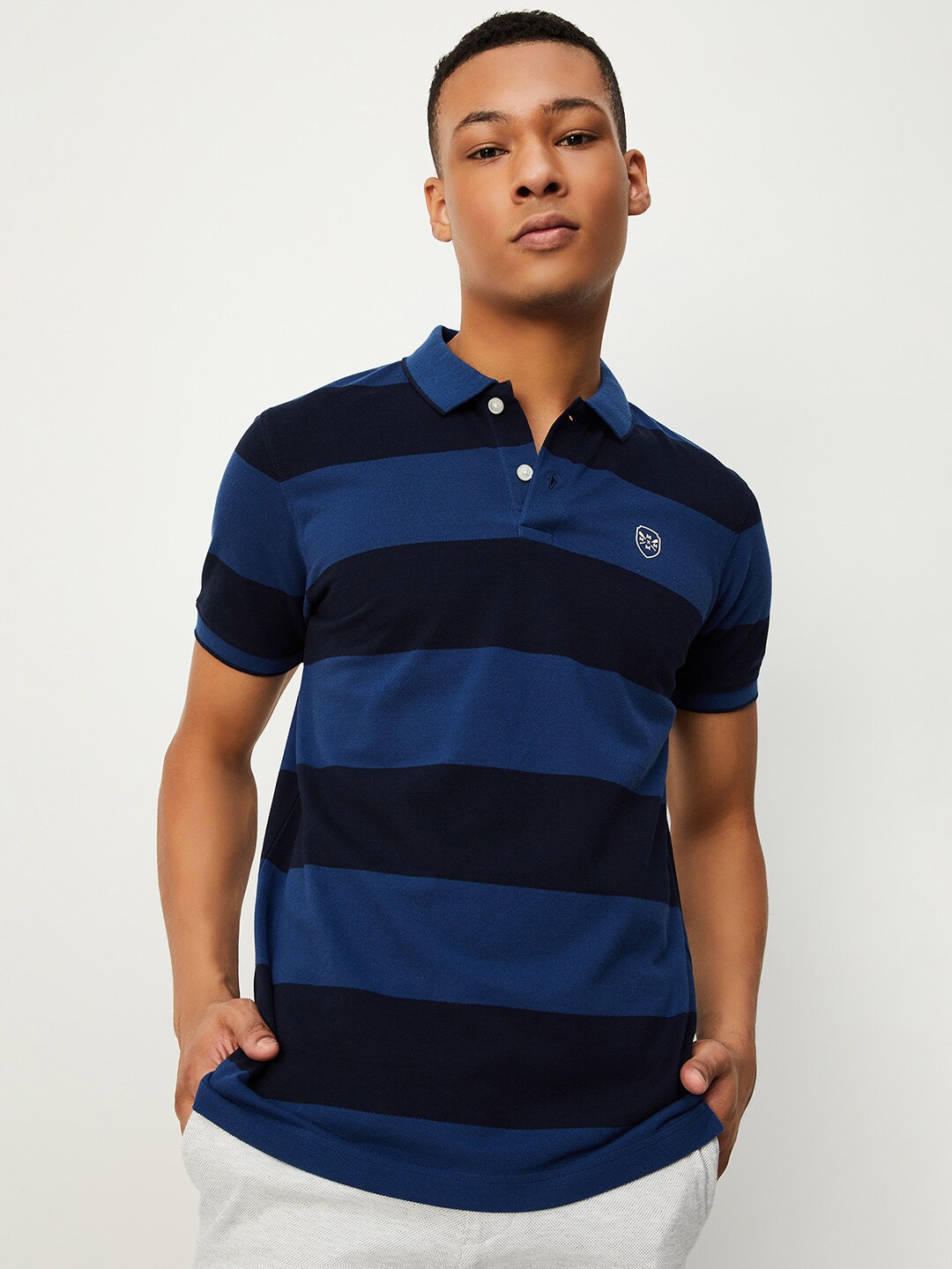 

max Striped Polo Collar Casual T-Shirt, Blue