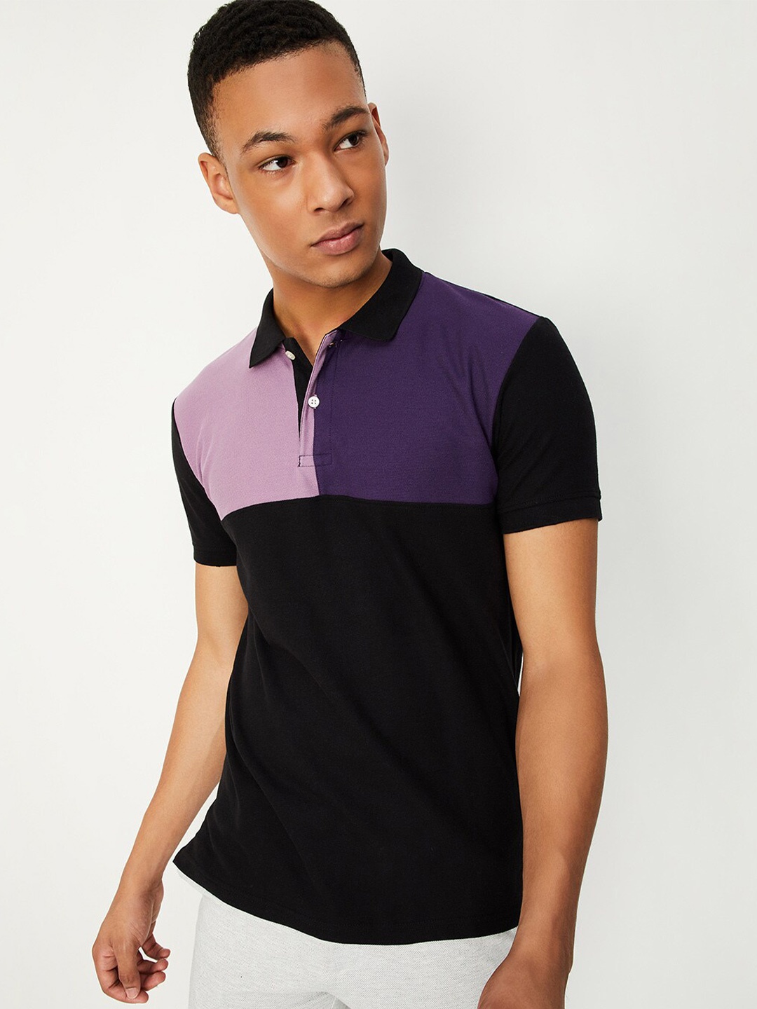 

max Colourblocked Polo Collar T-shirt, Black