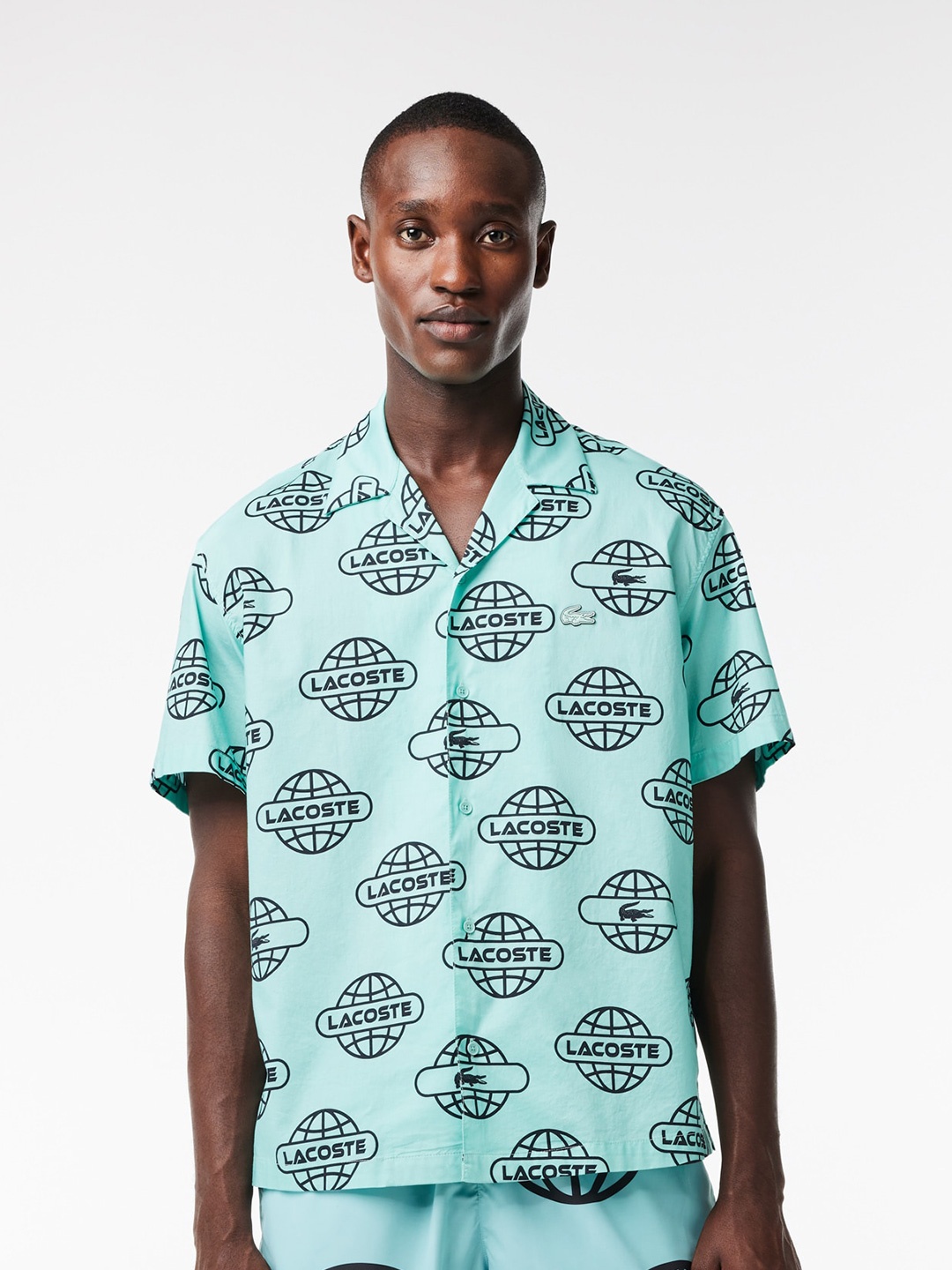 

Lacoste Tailored Fit Typography Printed Pure Cotton Casual Shirt, Blue