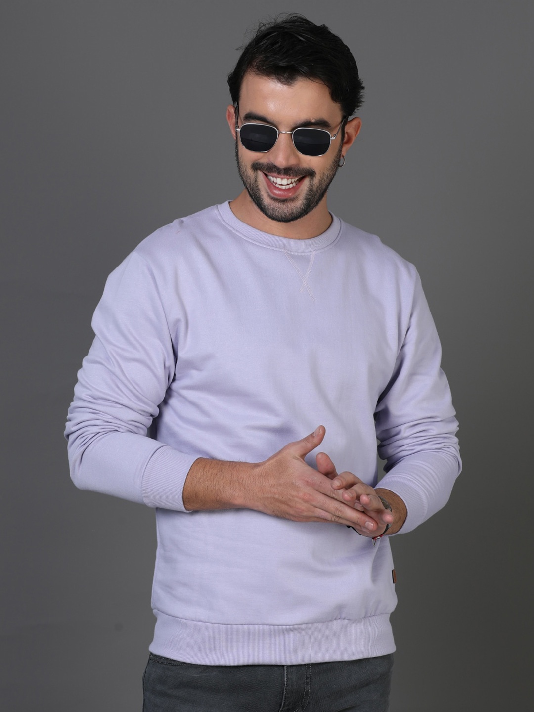 

PAUL STREET Round Neck Cotton Pullover Sweatshirt, Lavender