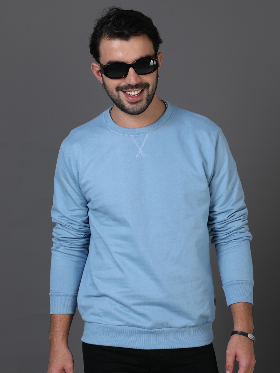 

PAUL STREET Round Neck Cotton Pullover Sweatshirt, Blue