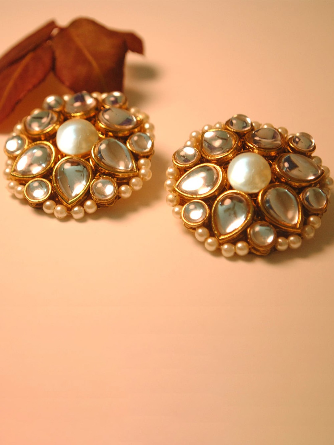 

BeAbhika Kundan Stone Studded Flower Studs Earrings, Gold