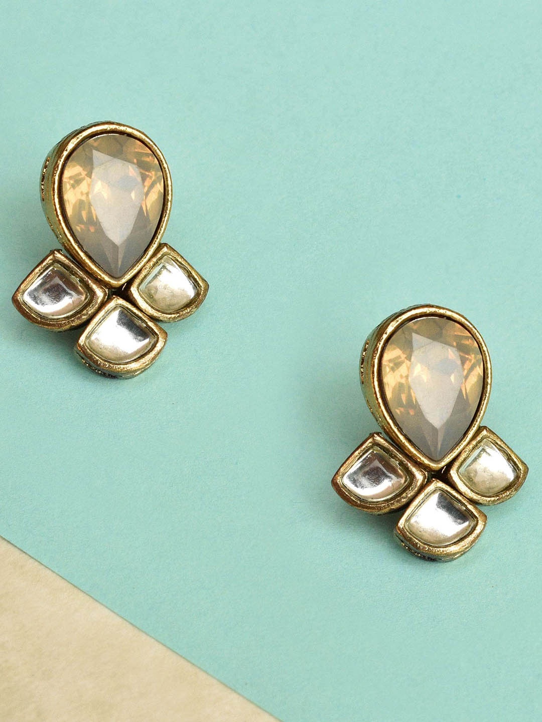 

BeAbhika Kundan Contemporary Stud Earrings, Gold