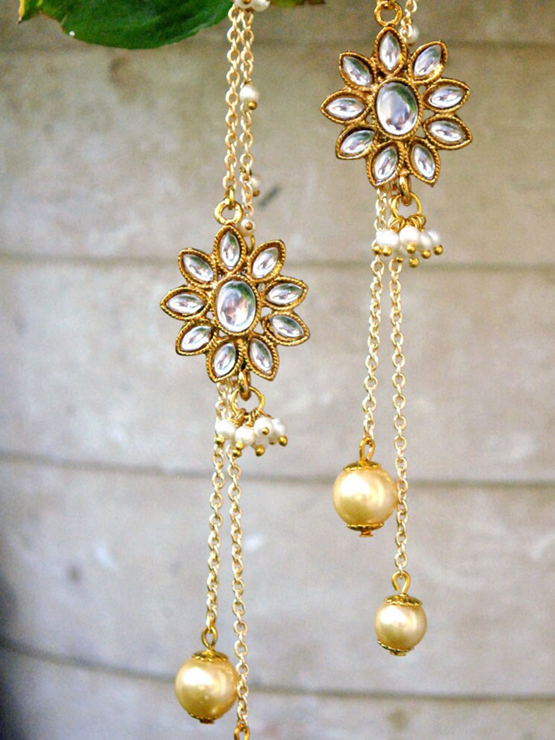 

BeAbhika Kundan Stone Studded Contemporary Drop Earrings, Gold