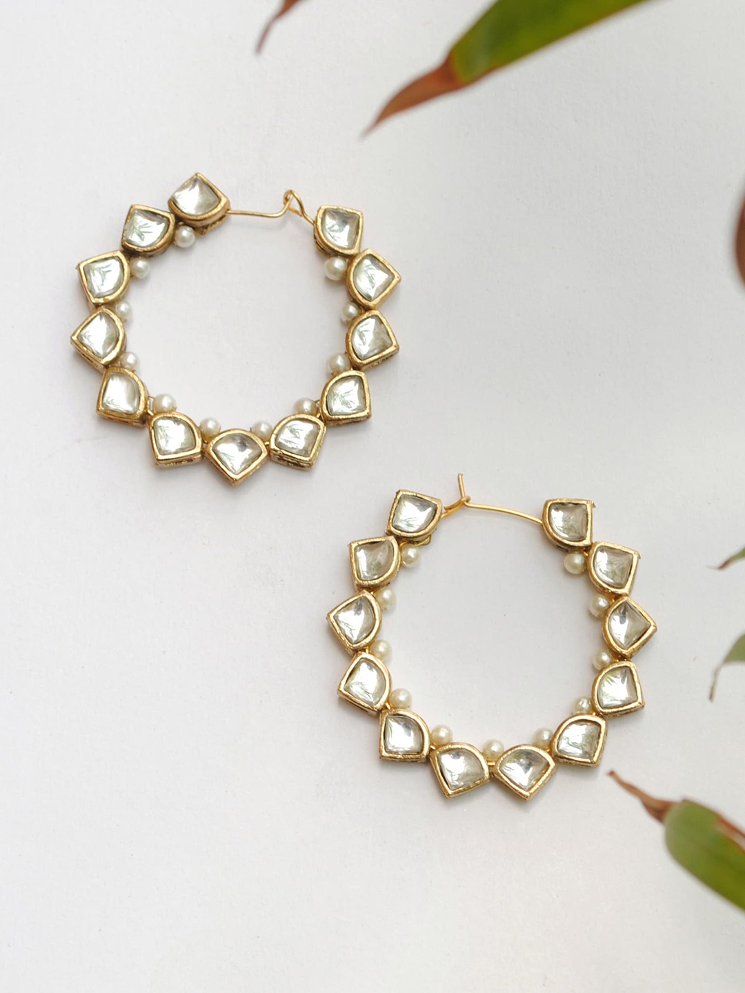 

BeAbhika Kundan Studded Hoop Earrings, Gold