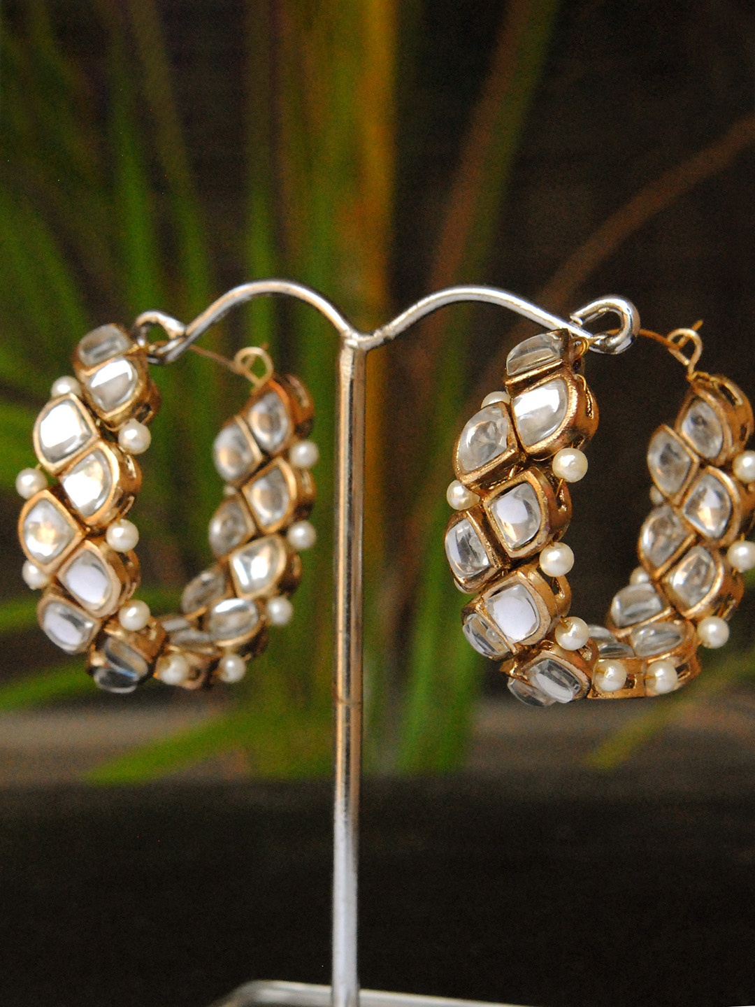 

BeAbhika Kundan & Pearls Studded Hoop Earrings, Gold