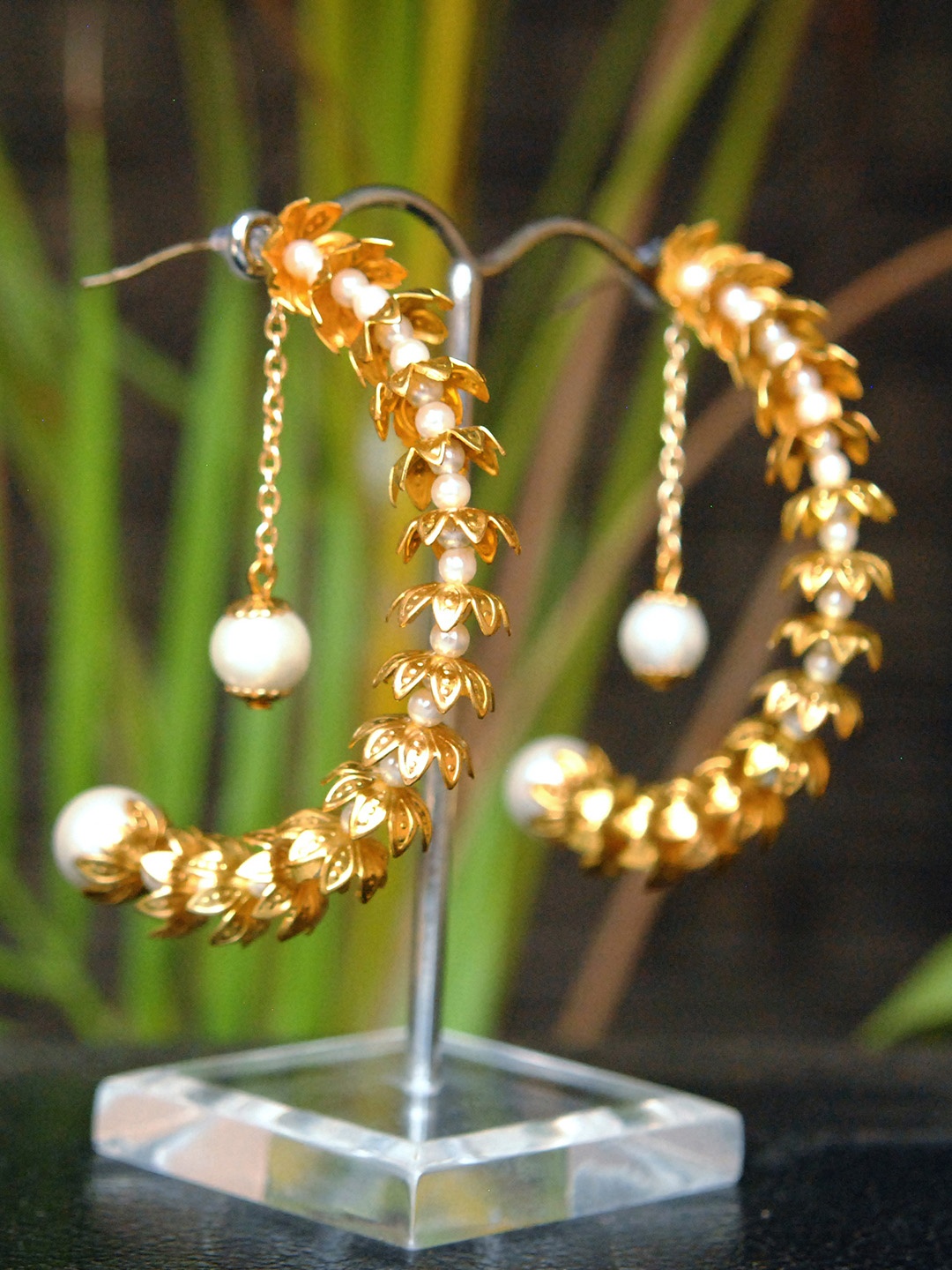

BeAbhika Pearls Beaded Half Hoop Earrings, Gold