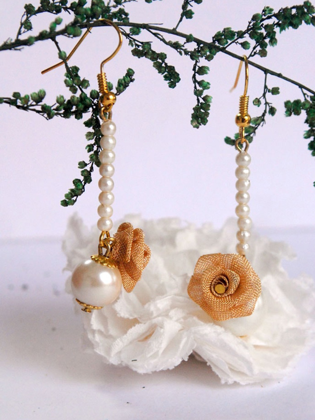 

BeAbhika Beaded Floral Shaped Drop Earrings, Gold