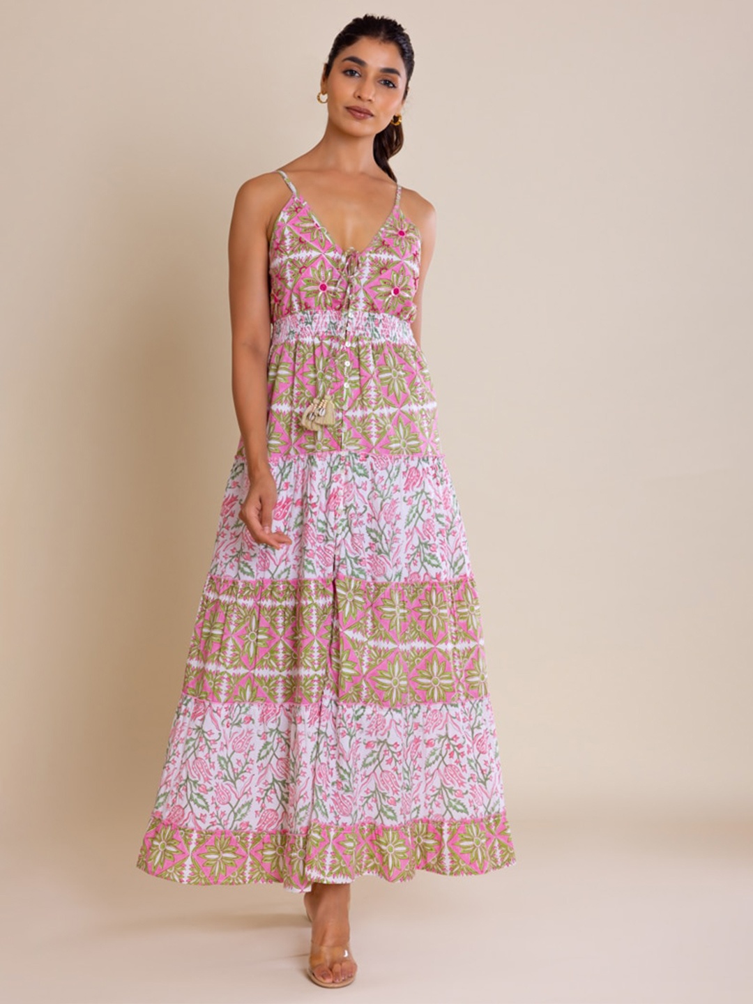 

Label Reyya Floral Printed Sleeveless Smocked Cotton Maxi Dress, Pink