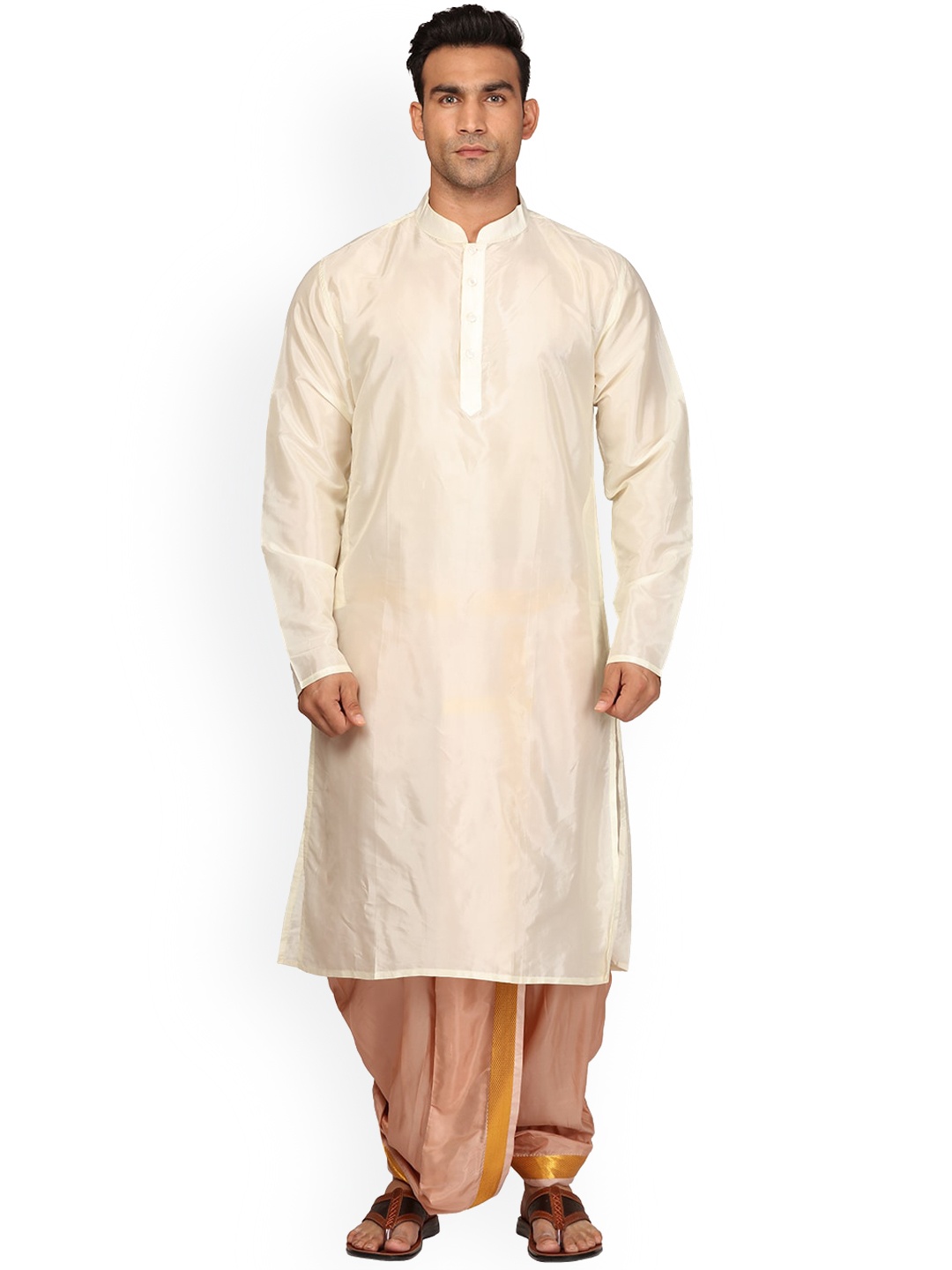 

Sethukrishna Regular Zari Kurta With Dhoti Pants, Cream