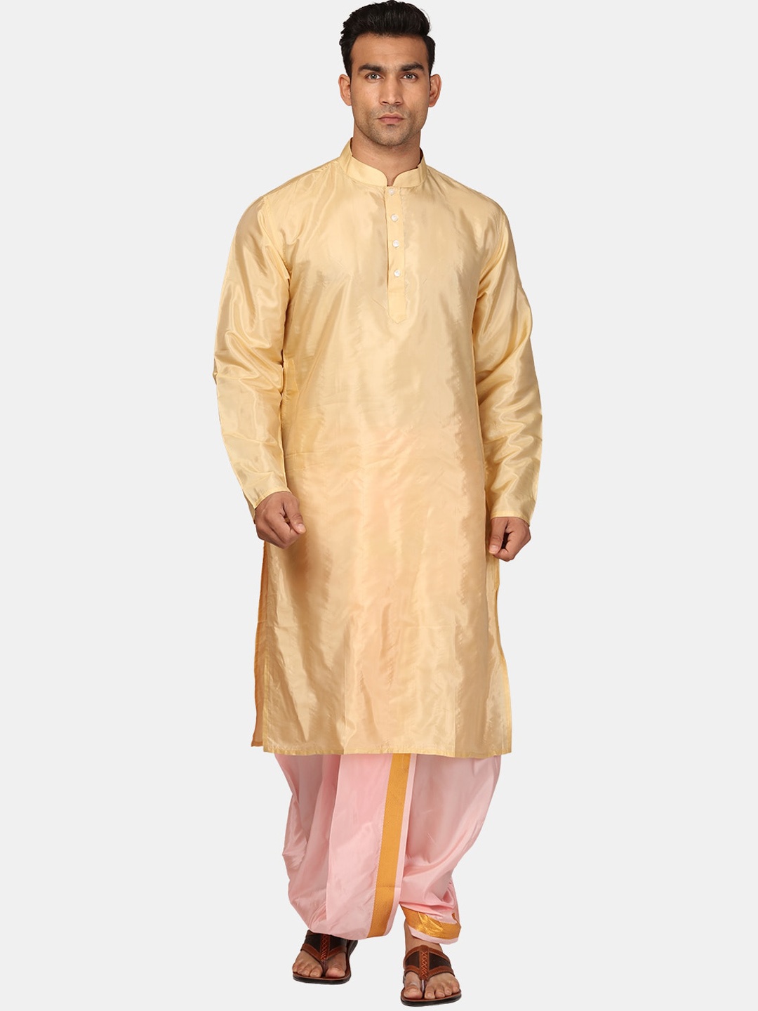 

Sethukrishna Men Art Silk Regular Kurta with Dhoti Pants, Beige