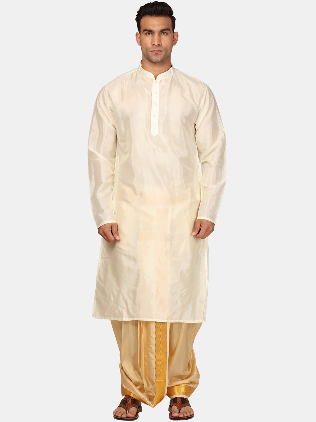 

Sethukrishna Men Cream-Coloured Regular Kurta with Dhoti Pants