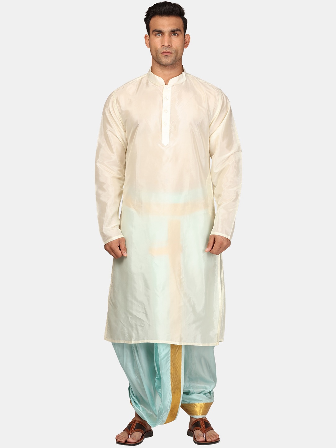 

Sethukrishna Men Cream-Coloured Regular Kurta with Dhoti Pants