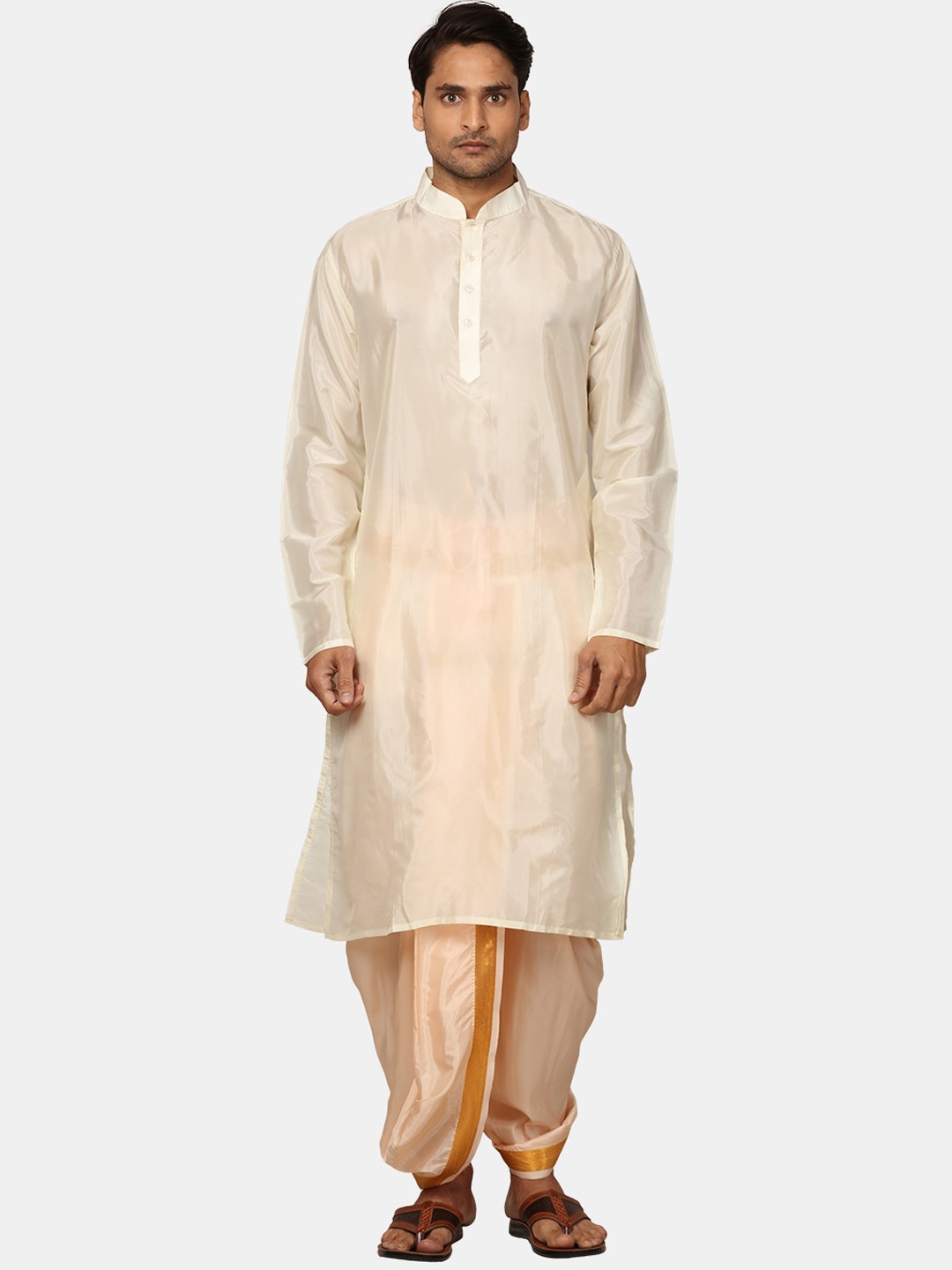 

Sethukrishna Mandarin Collar Zari Kurta with Dhoti Pants, Cream