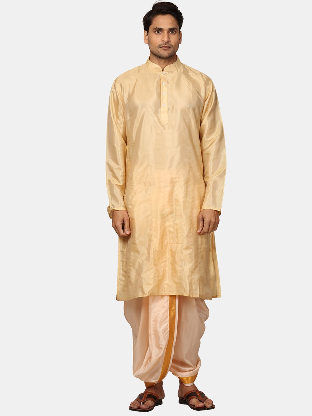 

Sethukrishna Men Art Silk Regular Kurta with Dhoti Pants, Beige