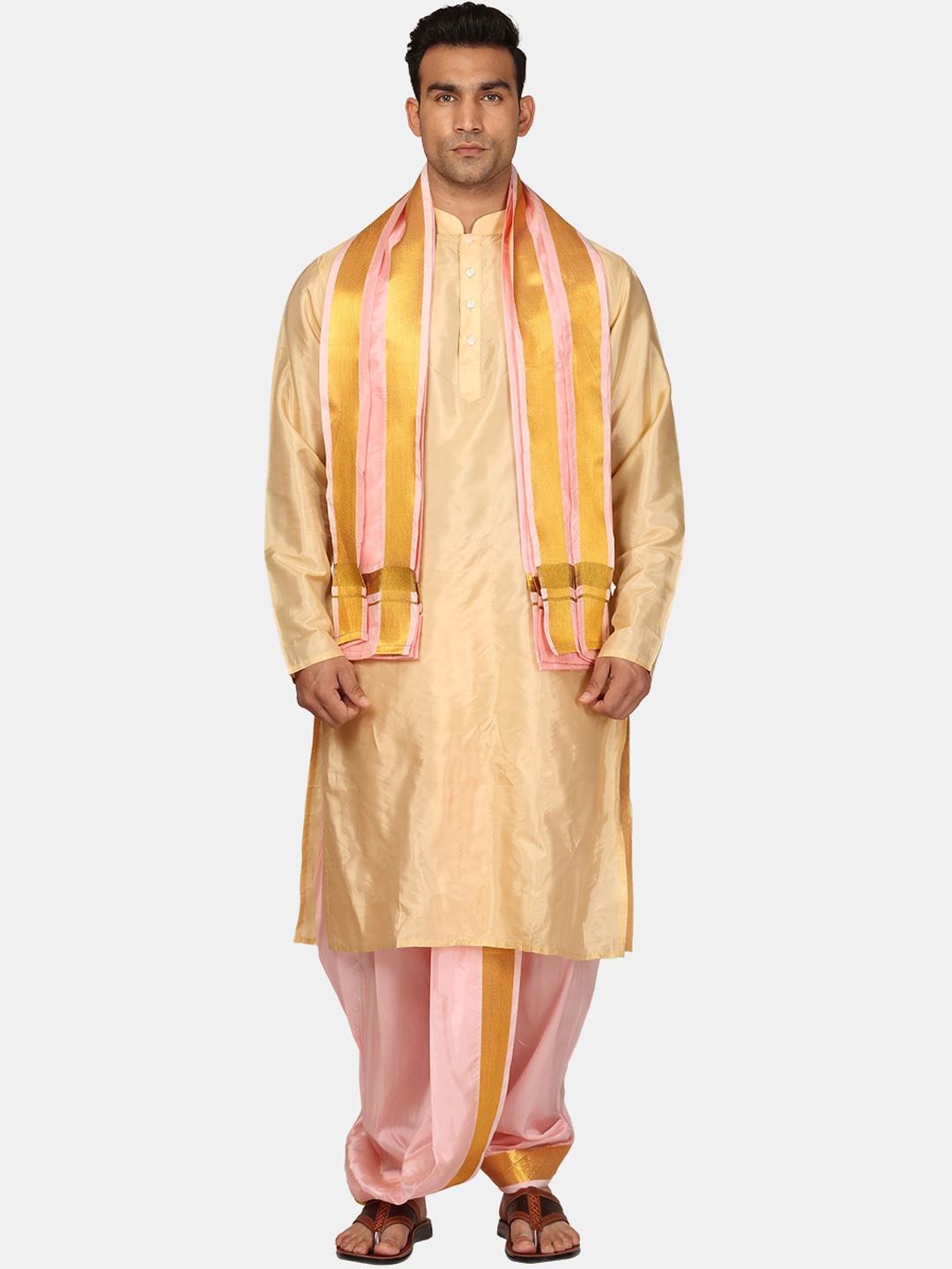 

Sethukrishna Regular Zari Kurta with Dhoti Pants & With Dupatta, Beige