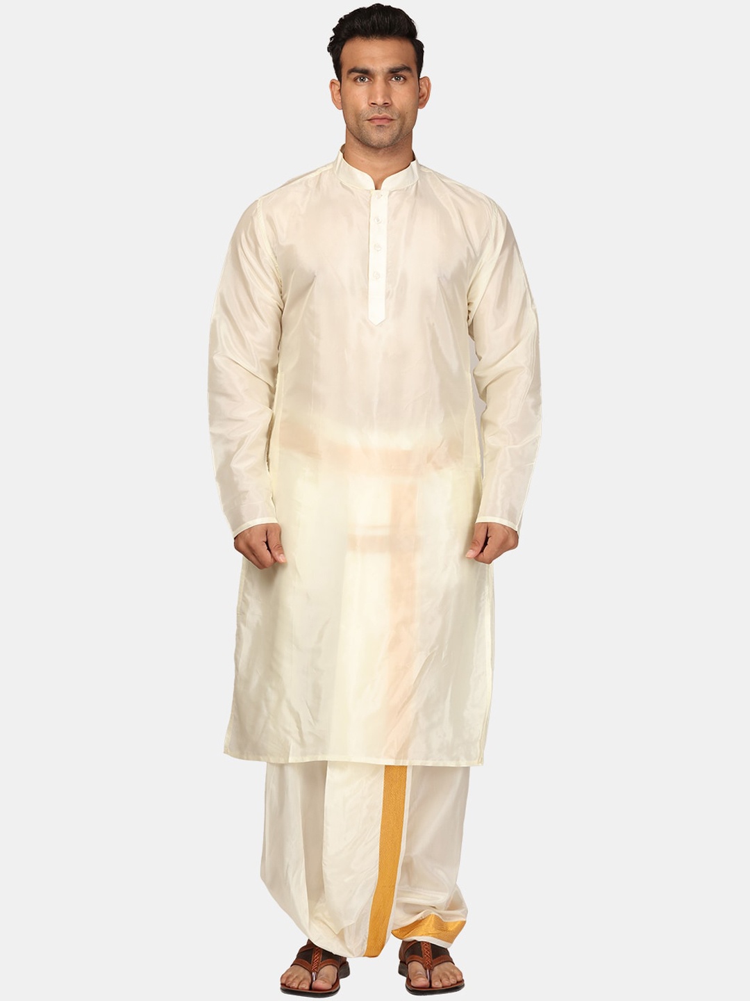 

Sethukrishna Regular Zari Kurta With Dhoti Pants, Cream