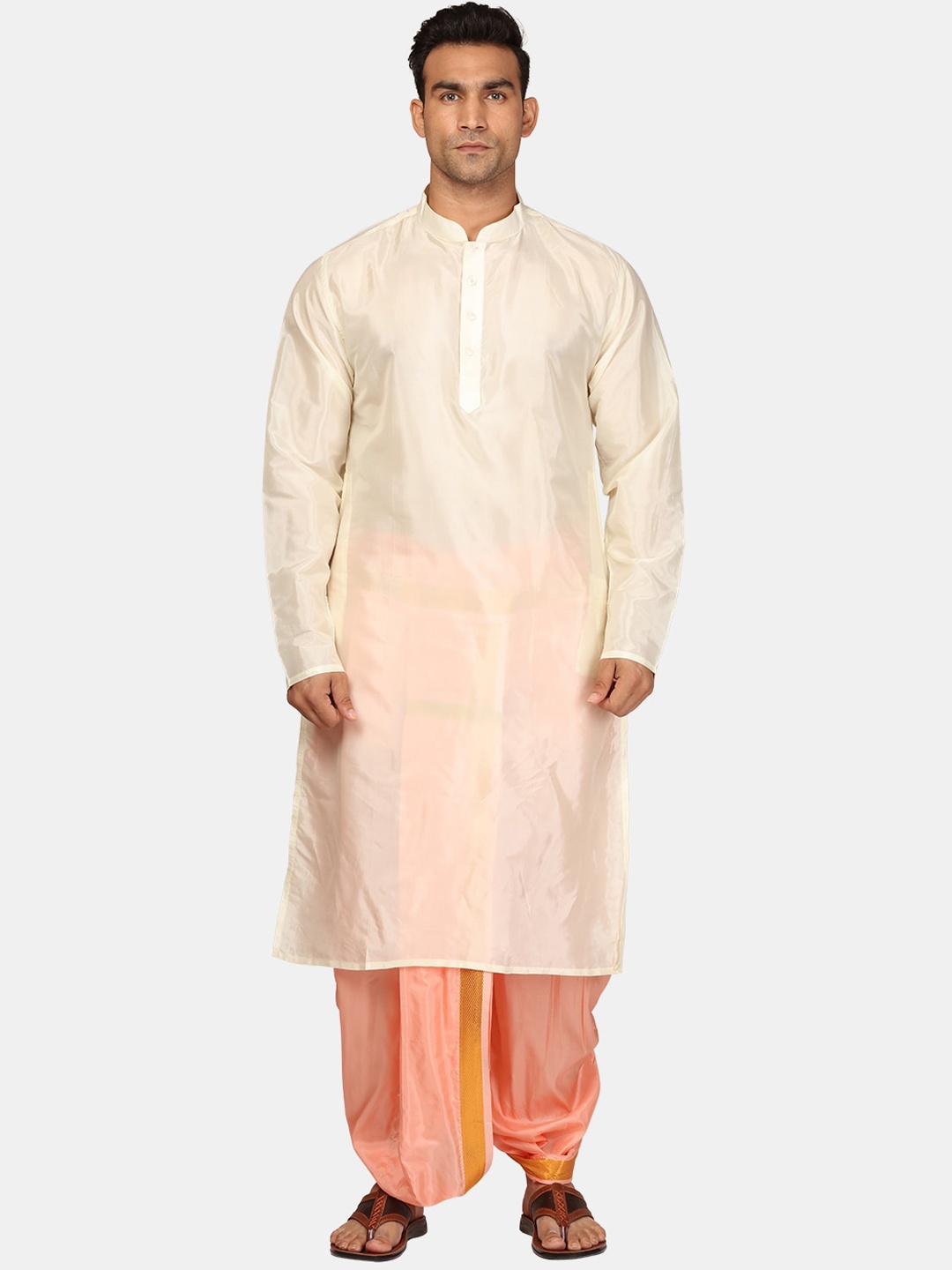 

Sethukrishna Regular Kurta With Dhoti Pants & Angavastram, Cream