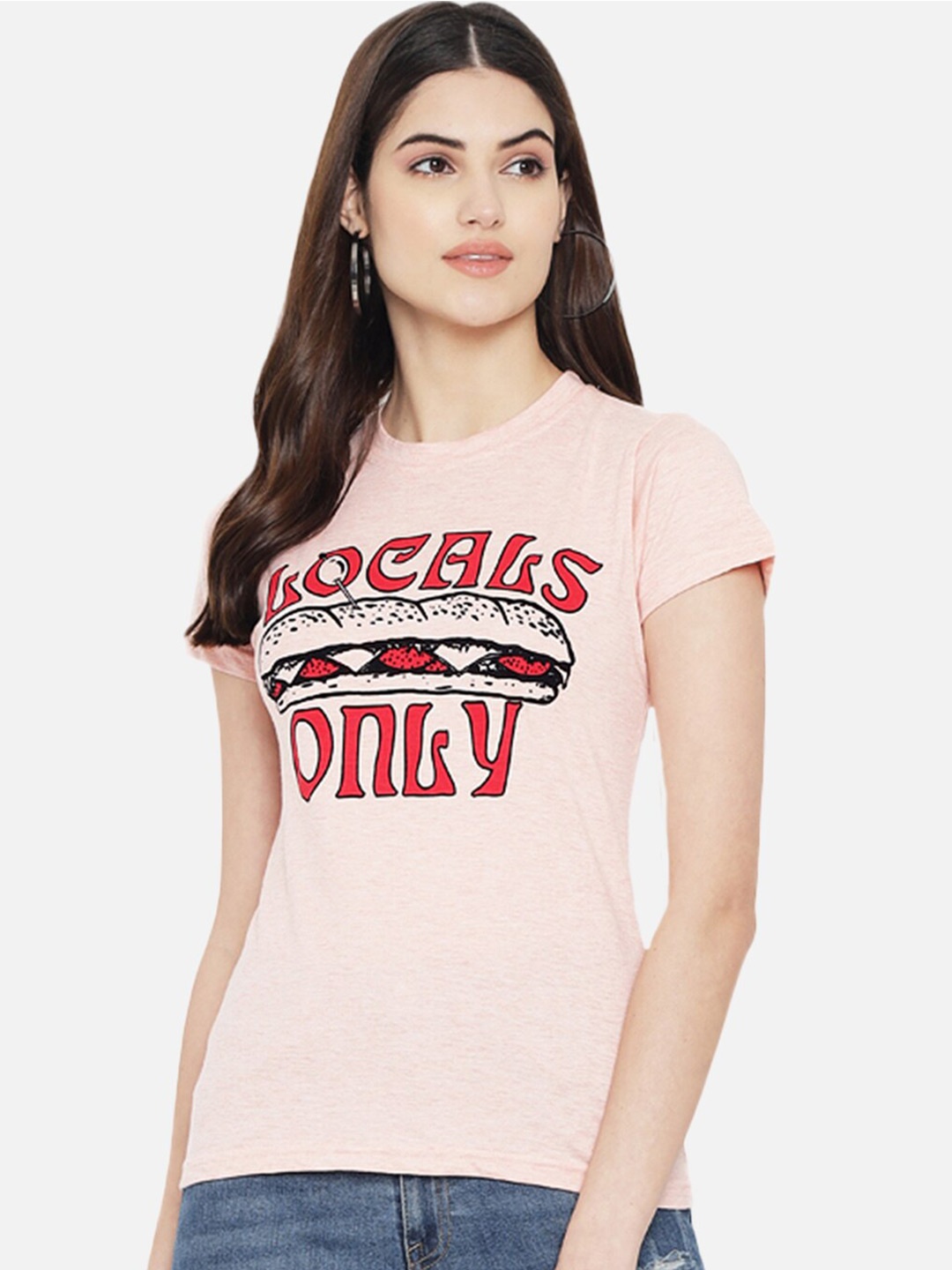 

Fabflee Typography Printed Cotton Casual T-shirt, Pink