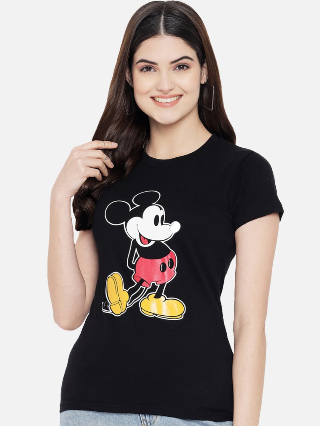 

Fabflee Mickey Mouse Printed Cotton T-Shirt, Black