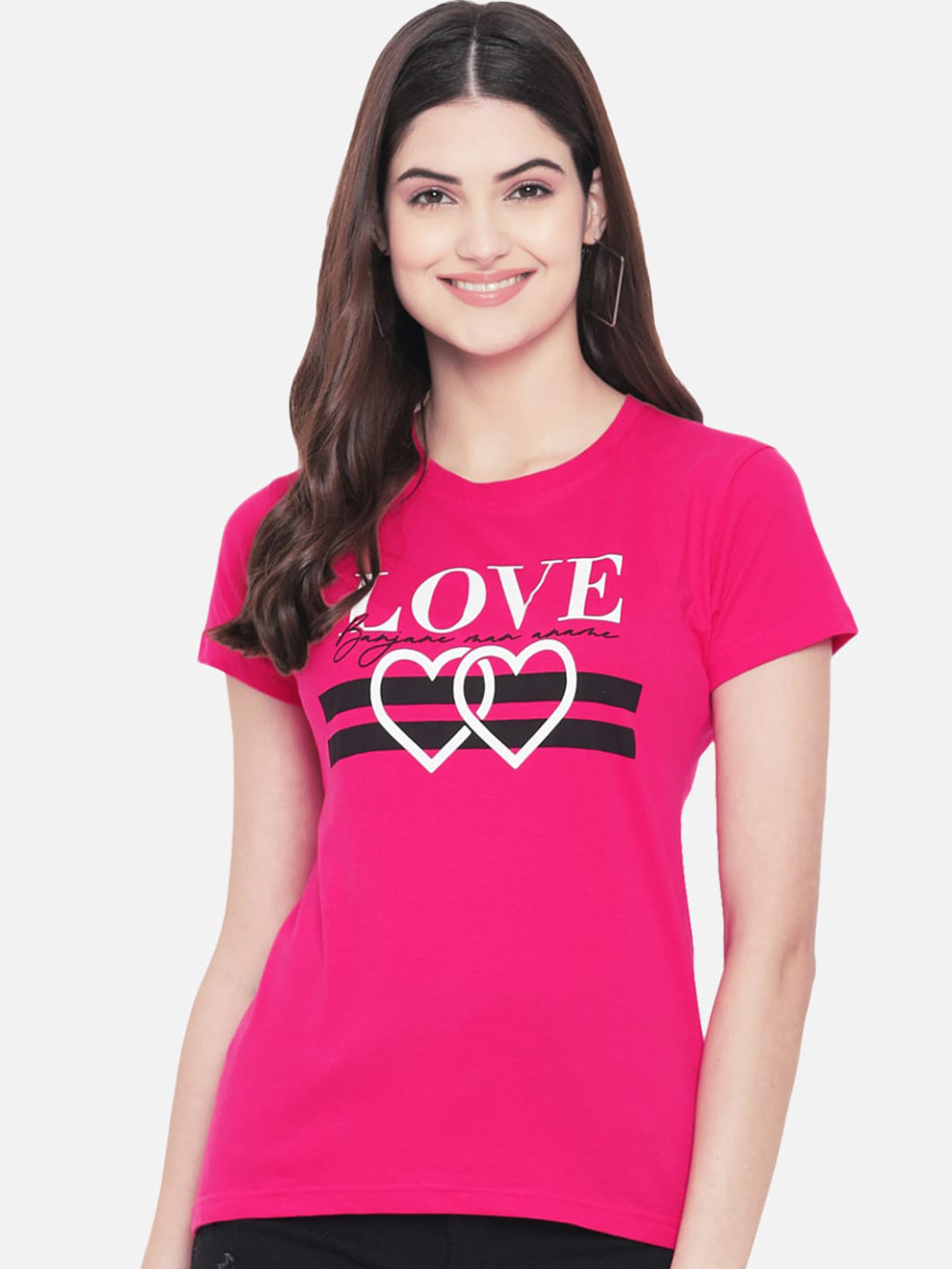 

BAESD Typography Printed Round Neck Cotton T-Shirt, Pink