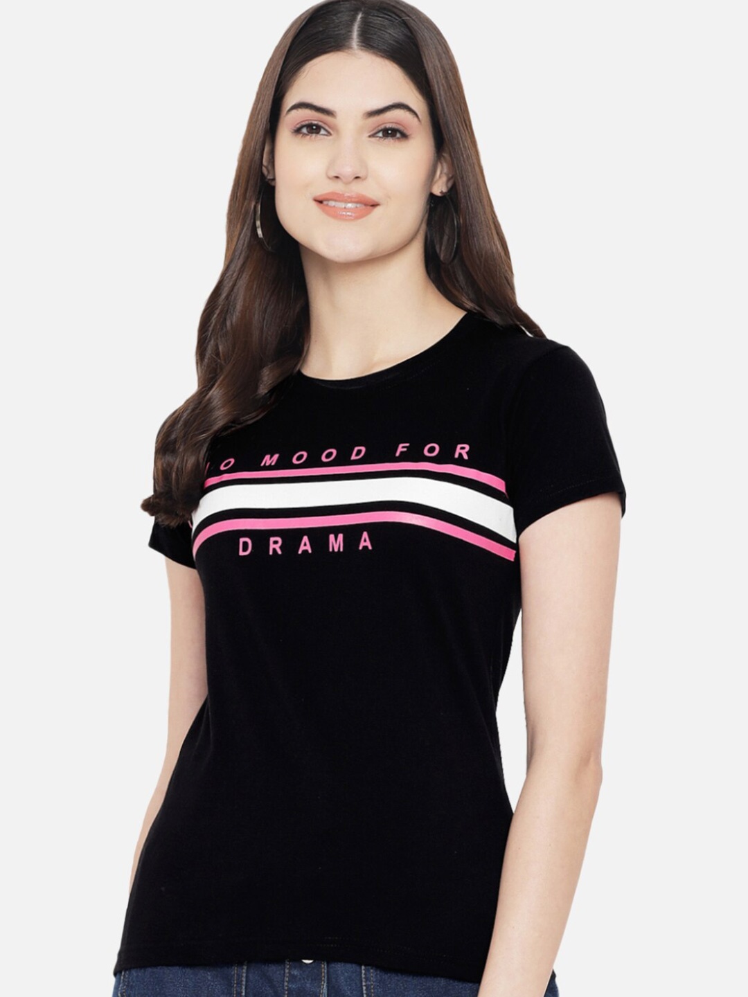 BAESD Typography Printed Round Neck Cotton T-Shirt, Black